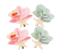 OUNONA 4 pièces Hair Clips Set With Fake Pearl And Sea Star Ocean Inspired Side Flower Hairpins For Women Hawaiian Wedding Hairpiece And Beach Hairstyling Accessories