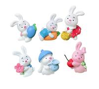 OUNONA 6 pièces Figurines Lapin Pâques Décoration Miniature pour Gâteau et Voiture Ornements Résine DIY Adorables pour Jardin Bureau et Intérieur