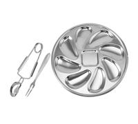 OUNONA Assiette D'huîtres Inox 3 Pièces Pince et Fourchette, Plateau de Service pour Fruits de Mer, Vaisselle Restaurant, Plat Multifonction Cuisine et Barbecues, Usage Domestique