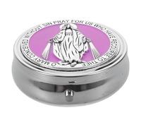 OUNONA Boîte à Chapelet Catholique Ronde Métal avec Motif Saint Benoît et Organisateur Fidèle pour Perles de Prière Coffret Souvenir pour Cérémonies Religieuses et Communion