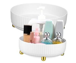 OUNONA Boîte à Maquillage Rotative Grand Format et Petit Format, Polypropylène, Plateau Tournant Amovible, pour Soins Peau, Usage Bureau et Salle de Bain, Lot de 2 Pièces Couleur Blanc