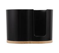 OUNONA Boîte de Rangement Double Compartiment pour Ronde pour Cotons Démaquillants Noire en Bambou et Plastique Compacte Voyage ou Coiffeuse