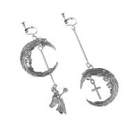 OUNONA Boucles D’Oreilles Clip Asymétriques Style Rétro Gothique Pendentifs Croix et Ange en Alliage Argenté Accessoires D’Oreille Créatifs pour Fête Plage et Vie Quotidienne