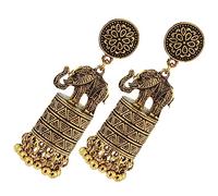 OUNONA Boucles D'oreilles Éléphant Ethniques Vintage En Alliage Doré Antique Pendantes à Pompon Pour Femmes Et Adolescentes, Légères, Mode Fête, Cérémonie, Style Unique Tassel