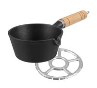 OUNONA Casserole en fonte : chauffe-lait avec manche en bois pour cuisinière à induction, gaz et électrique - Pot à beurre multi-usages, poêle à huile chaude