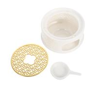 OUNONA Chauffe-théière Céramique avec Bougie pour Maintien Au Chaud Support Creux Compatible Théières Verre Repose-Bouilloire avec Coussin Acier Inoxydable Cuillère et Couvercle