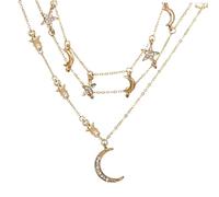 OUNONA Collier à Chaînes Multiples Avec Pendentif Lune Et Étoile Incrusté De Pentagramme Pour Femme