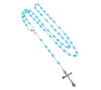 OUNONA Collier Croix de Verre Bleu, Pendentif Croix Grain de Riz Oval, Ras-de-cou Vintage Élégant pour Femme, Bijou Chapelet Spirituel, Accessoire Mode Sacré