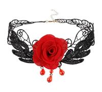 OUNONA Collier Ras du Cou en Dentelle Rouge Fleurs 3D, Multi-Couches à Franges, Style Gothique Vintage pour Femmes, Bijou de Clavicule, Décoration de Cou Élégante pour Soirées et