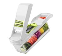 OUNONA Coupe Légumes Multifonctionnel avec Panier de Drainage et Rangement Pratique Outil de Cuisine pour Trancher Pommes de Terre Carottes et Légumes Blanc