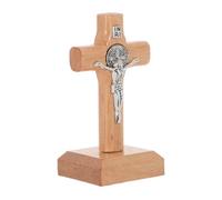 OUNONA Croix de Table catholique, Crucifix de Bureau en Bois pour Salle de | Croix sur pied de 7,4 cm (2,9 po) pour les célébrations de baptême ou de confirmation, décoration rustique pour étagère, conv