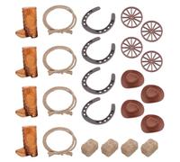 OUNONA Décorations Occidentales Vintage en Bois pour Centre de Table Fête | Mini Bottes, Chapeaux de Cow-boy, Fers à Cheval, Roue de Charrette, Corde de Jute, pour Maison et Anniversaires