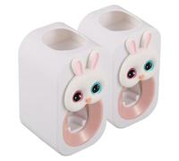OUNONA Distributeur de Dentifrice Mural Automatique 2 Pièces Taille Standard Plastique Blanc Lapin Garçon et Filles sans Perçage Salle de Bain Porte-brosse à Dents pour Usage Familial