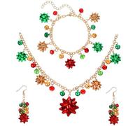 OUNONA Ensemble de Bijoux de Noël 3 Pièces pour Femmes et Filles - Collier Boucles D’Oreilles Pendantes et Bracelet Cloches Colorées Accessoire Festif pour Costume et Fête de Noël