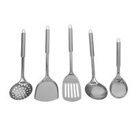 OUNONA Ensemble d'ustensiles de cuisine antiadhésifs 5 pièces comprenant une louche à wok en acier inoxydable, une cuillère à égoutter ajourée, une spatule à wok et une spatule ajourée