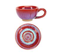 OUNONA Ensemble Tasse à Café en Céramique Rouge avec Soucoupe, Style Européen, 1 Pièce, Support Petit-déjeuner, Compatible Usage Domestique et Café, Bord Lisse et Finition Soignée
