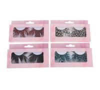 OUNONA Faux Cils Colorés à Pois, 4 Paires Denses et Épais pour Halloween et Cosplay, Ensemble Plumage Blanches, Rouges, Noires et Bleues, Maquillage de Soirée et Performance Scénique