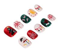 OUNONA Faux Ongles Courts Carrés Noël avec Motifs Bonhomme de Neige, Cloche et Sapin, Kit 24 Pièces à Coller, Nail Art de Fête Amovible pour Décoration Ongles Hiver