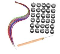 OUNONA Kit Extensions de Cheveux Colorées Plumes de Mèches Fibres Synthétiques Accessoires pour Fête Cosplay et Danse avec Crochet et Anneaux de Fixation