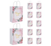 OUNONA Lot de 12 magnifiques sacs cadeaux en papier kraft à motifs floraux - Pour anniversaires et remerciements - Sacs en papier de remerciement pour mariage, entreprise, boutique, fête