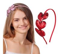 OUNONA Lot de 2 Bandeaux Cœur à Paillettes Rouges et Roses en Tissu Doux, Accessoires Scintillants pour Femmes Adolescentes, Serrage-tête de Fête Saint-valentin, Design Fin