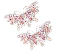 OUNONA Lot de 2 Barrettes Automatiques Cristal Ressort, Taille Moyenne, Couleur Rose, Pinces à Cheveux pour Femmes, Adaptées Cheveux Longs et Épais, Accessoires Coiffure pour Fêtes