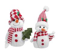 OUNONA Lot de 2 bonhommes de Neige en Peluche, décoration de Table Festive avec Bonnet et écharpe tricotés, Adorable Figurine de Noël pour Centre de Table Hivernal
