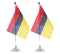 OUNONA Lot de 2 drapeaux colombiens - Centre de table avec support pour mât - Mini bannière décorative de bureau pour événement ou festival international, drapeau en polyester de 21,6 x 14,5 cm