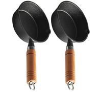 OUNONA Lot de 2 Mini Pots en Fonte Noire pour Verser de L'huile et Fondre le Beurre, Petite Poêle avec Poignée en Bois Cuisine à Domicile