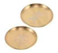 OUNONA Lot de 2 Plateaux D'autel Pentagramme et Phases Lunaires en Métal Doré et Argenté, Plateaux Rituels pour Offrandes, Porte-Bijoux, Lecture de Tarot, Décoration Mystique