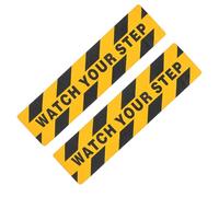 OUNONA Lot de 2 Rubans Adhésifs Antidérapants pour Escaliers 15X60 CM en PET Noir et Jaune Inscription « Attention Où vous Mettez les Pieds » pour Sécurité Extérieure et Signalisation de