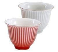 OUNONA Lot de 2 Tasses à Thé en Céramique Rayures sans Anse Couleurs Rose et Blanc 150 Ml pour Infusion Matcha