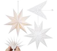 OUNONA Lot de 3 Abat-Jour Lanternes en Papier Blanc 35 CM d'Étoile à 9 Branches Suspensions Étoiles Décoratives pour Noël Décoration Intérieure et Extérieure Ambiance Chaleureuse