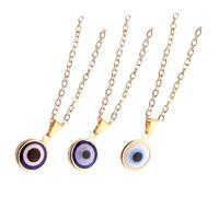 OUNONA Lot de 3 Colliers Pendentifs Turcs Œil Bleu en Verre Bordure Dorée Chaînes en Métal Charme le Mauvais Œil Bijoux pour Femme Protection et Style au Quotidien Couleur Aléatoire