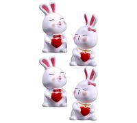 OUNONA Lot de 4 Figurines Décoratives Lapin en Résine Petites Statues Couple pour Décoration Gâteau Bureau et Pâques Couleur Blanche pour Saint-Valentin et Mariage