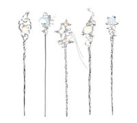 OUNONA Lot de 5 bâtonnets décoratifs pour cheveux : épingles à cheveux vintage en métal, motif étoile et lune - baguettes chinoises Hanfu pour chignon et coiffure asiatique, longues, pour femmes