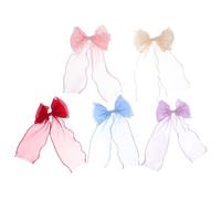 OUNONA Lot de 5 grandes barrettes à cheveux en tulle pour femme - Barrettes en tissu maille souple avec pompons en ruban - Pour mariage et usage quotidien