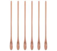 OUNONA Lot de 6 cuillères à café en bois à long manche, agitateur à cocktail, petites cuillères à café en bois pour mélanger le café, le thé et les boissons