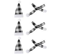 OUNONA Lot de 6 Sets de Décorations de Vin de Noël en Tissu Souple Mini Chapeaux Noirs et Blancs N°2 Écharpes Assorties Accessoires DIY pour Bouteilles de Vin Fête et Décoration de