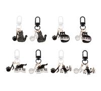 OUNONA Lot de 8 porte-clés en forme de patte de chat noir et de note de musique - Porte-clés chaton piano en émail - Pendentif breloque musicale amusante, cadeau pour les fans de piano, à décorer