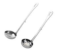 OUNONA Louche et Passoire Inox 6 Cm Brossé Métallique Acier Inoxydable Résistant Cuillères de Service pour Fondue Chinoise la Cuisine Maison Ensemble 2 Pièces