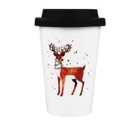 OUNONA Mug en Céramique de Noël sans Anse avec Couvercle en Silicone et Cuillère, Tasse à Café Festive 350 Ml pour Maison Bureau Café, Gobelet à Boire Réutilisable et Couleur Aléatoire