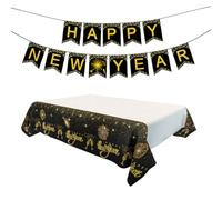 OUNONA Nappe Jetable Noire en Plastique pour Nouvel an Bannière Décorative Chic, Design Mode, pour Café et Restaurant, Fournitures pour Fêtes et Banquets