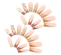 OUNONA Ongles à Coller Léopard Avec Nœud Doré Longs Forme De Cercueil Couleurs Assorties Style Français Pour Occasions Spéciales