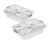 OUNONA Plat de Cuisson Barbecue en Aluminium Argenté 2pcs 2500ml Couvercle, Léger et Pratique pour Grillades en Extérieur et Restauration