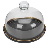 OUNONA Plateau à Dessert Transparent Couvercle en Verre, Taille Moyenne 18 Cm, Plaque de Rangement pour Fruits et Collations, Assiette à Dessert Noire en Céramique, Plateau Multifonction