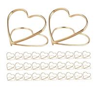 OUNONA Porte-Cartes de Table en Métal Doré Forme Cœur Support de Carte de Visite Stable et Clip D’Affichage Photo Lot de 32 Pièces pour Mariage Bureau et Événements