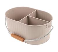OUNONA Seau de Rangement pour Salle de Bain en Métal avec Grosse Capacité, Poignée en Bois, Couleur Beige Clair, Bac Ouvert Polyvalent pour Organiser Produits de Bain et Accessoires
