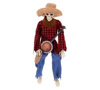 OUNONA Squelettes de banjo - Figurines de squelettes d'Halloween animées - Crânes réalistes avec articulations mobiles - Décoration de crâne musical pour jardin d'automne hanté