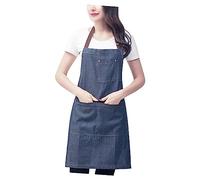 OUNONA Tablier En Jean Suspendu Réglable Bleu, Coton Solide, Avec Poches, Tablier De Travail Unisexe Cuisine, Serveur, Atelier Et Restauration, Protection Huile Et Poussière